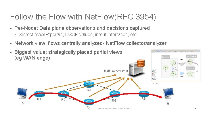 Follow the Flow with Net. Flow(RFC 3954) • Per-Node: Data plane observations and decisions