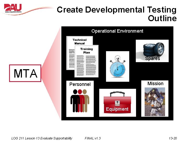 Create Developmental Testing Outline Operational Environment Spares MTA Mission Personnel Equipment LOG 211 Lesson