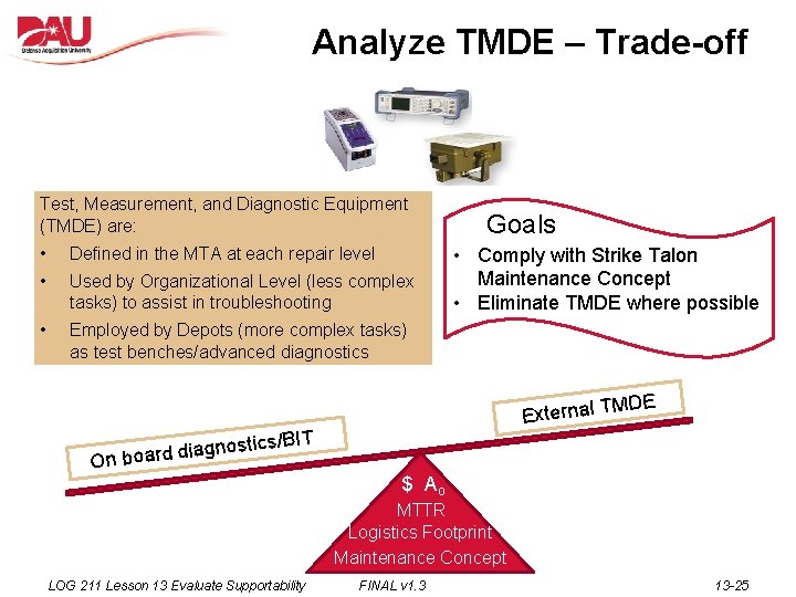 Analyze TMDE – Trade-off Test, Measurement, and Diagnostic Equipment (TMDE) are: • Defined in