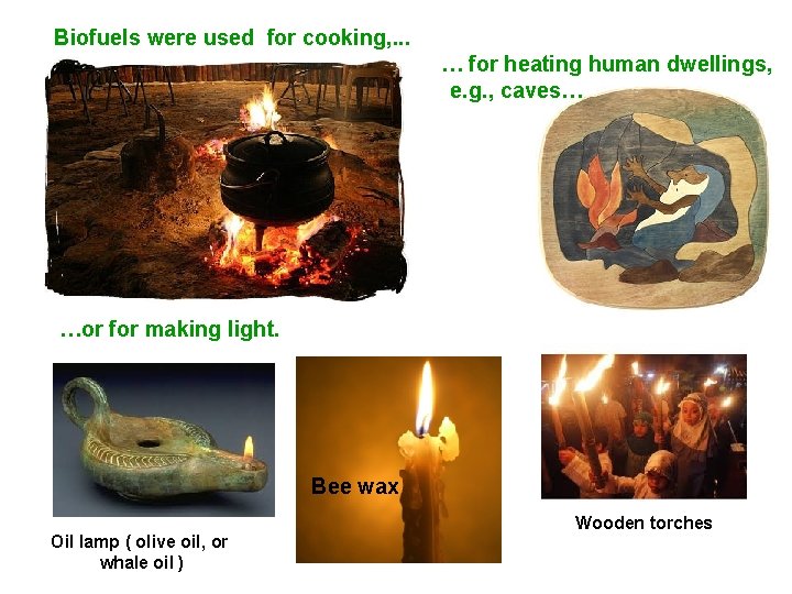 Biofuels were used for cooking, . . . … for heating human dwellings, e.