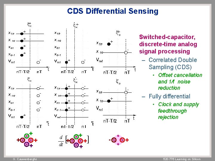 CDS Differential Sensing Switched-capacitor, discrete-time analog signal processing – Correlated Double Sampling (CDS) •