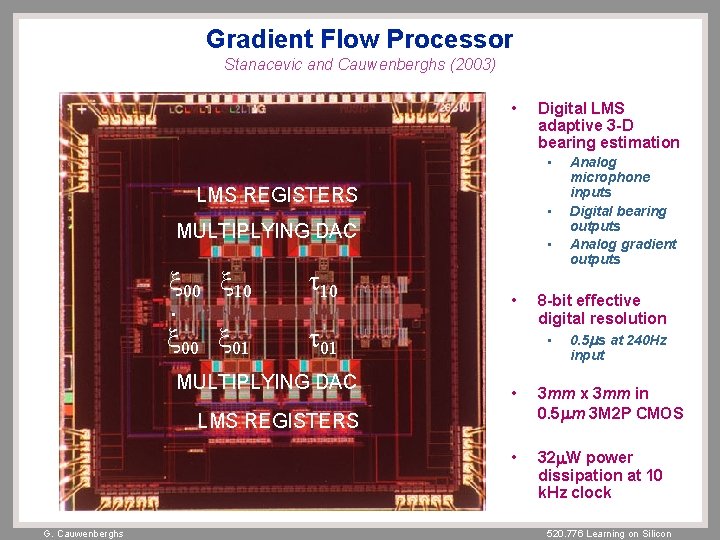 Gradient Flow Processor Stanacevic and Cauwenberghs (2003) • Digital LMS adaptive 3 -D bearing
