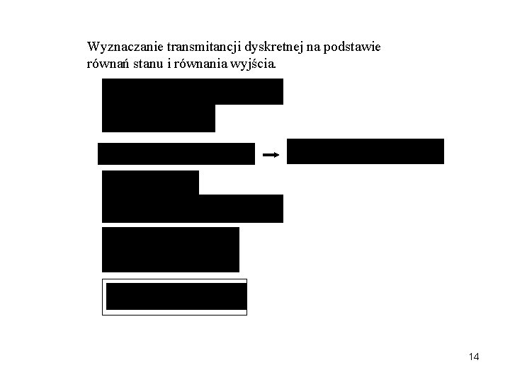 Wyznaczanie transmitancji dyskretnej na podstawie równań stanu i równania wyjścia. 14 