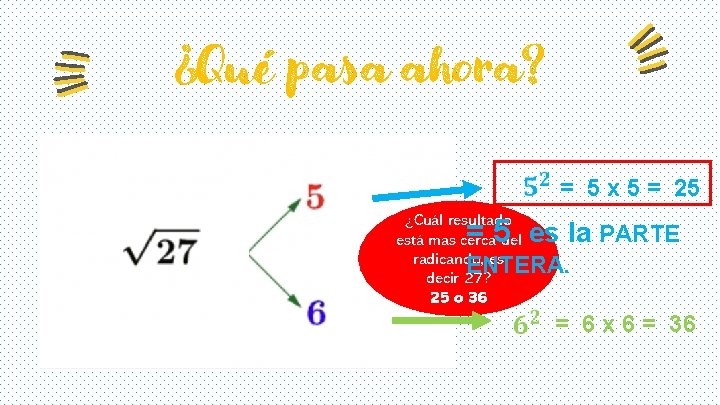 ¿Qué pasa ahora? = 5 x 5 = 25 ¿Cuál resultado está mas cerca