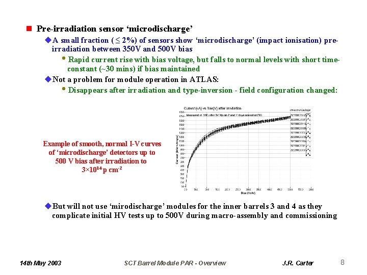 n Pre-irradiation sensor ‘microdischarge’ u. A small fraction ( ≤ 2%) of sensors show