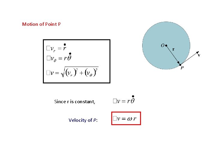 Motion of Point P Since r is constant, Velocity of P: 