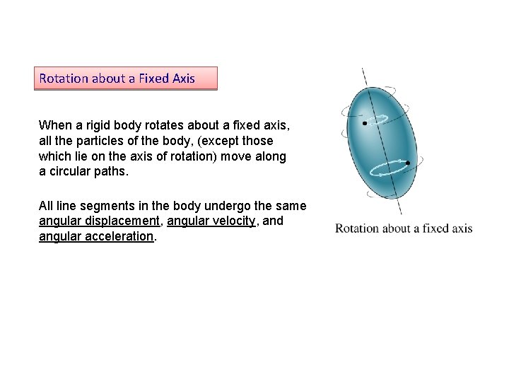 Rotation about a Fixed Axis When a rigid body rotates about a fixed axis,