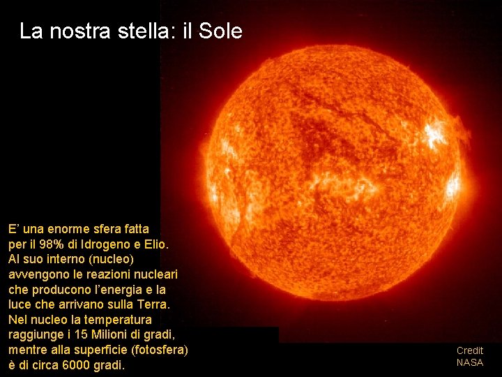 La nostra stella: il Sole E’ una enorme sfera fatta per il 98% di