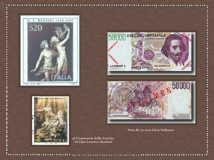 Nota de 50. 000 Liras Italianas 4º Centenario della Nascita di Gian Lorenzo Bernini