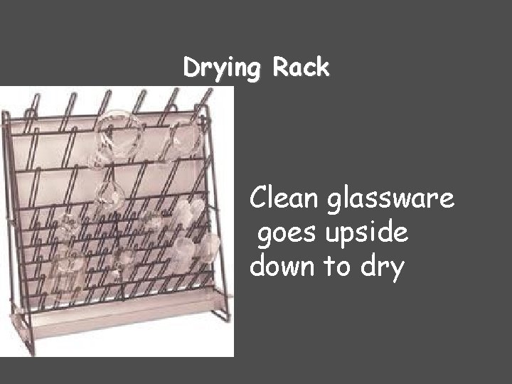 Drying Rack Clean glassware goes upside down to dry 