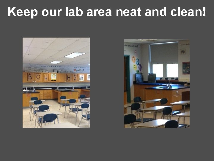 Keep our lab area neat and clean! Keep our lab area neat and clean!