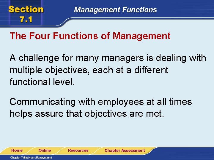 The Four Functions of Management A challenge for many managers is dealing with multiple