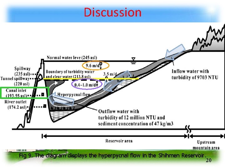 Discussion Fig 9. The diagram displays the hyperpycnal flow in the Shihmen Reservoir. 20