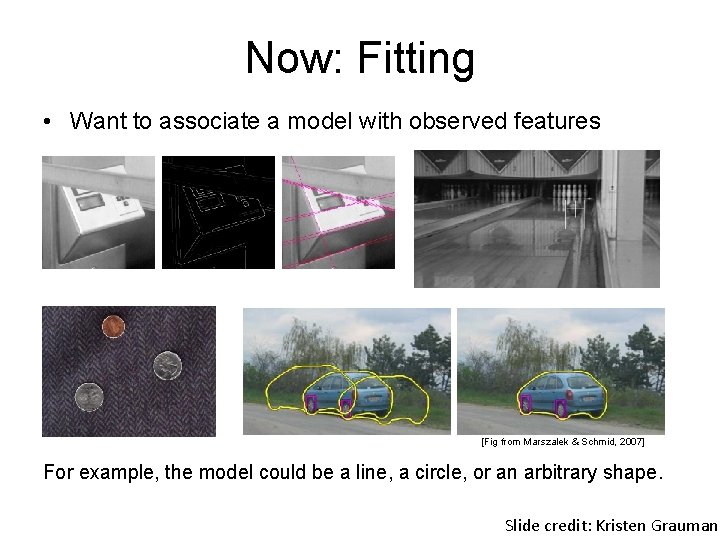 Now: Fitting • Want to associate a model with observed features [Fig from Marszalek