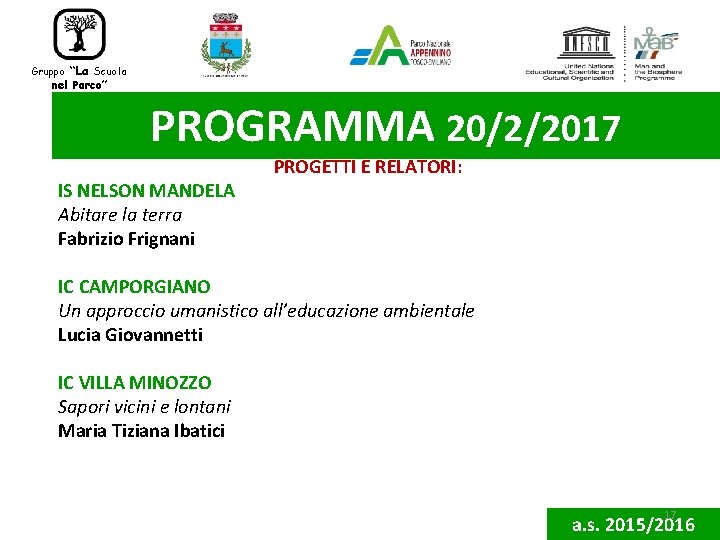 “La Scuola nel Parco” Gruppo PROGRAMMA 20/2/2017 IS NELSON MANDELA Abitare la terra Fabrizio
