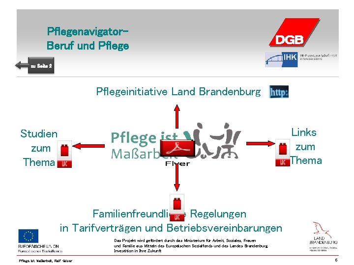 Pflegenavigator. Beruf und Pflege zu Seite 2 Pflegeinitiative Land Brandenburg Links zum Thema Studien