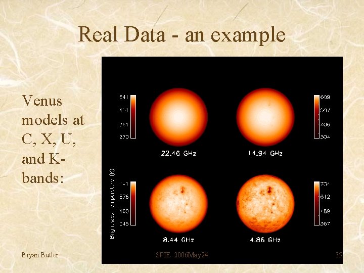 Real Data - an example Venus models at C, X, U, and Kbands: Bryan