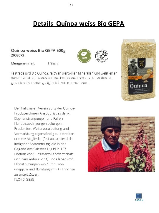 41 Details Quinoa weiss Bio GEPA zurück 