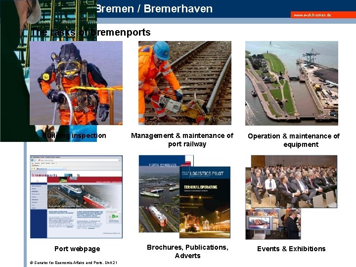 The Ports of Bremen / Bremerhaven www. wuh. bremen. de The tasks of bremenports