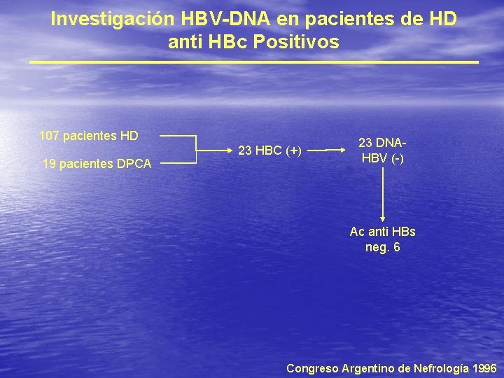 Investigación HBV-DNA en pacientes de HD anti HBc Positivos 107 pacientes HD 19 pacientes