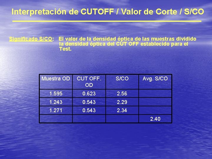  Interpretación de CUTOFF / Valor de Corte / S/CO Significado S/CO: El valor