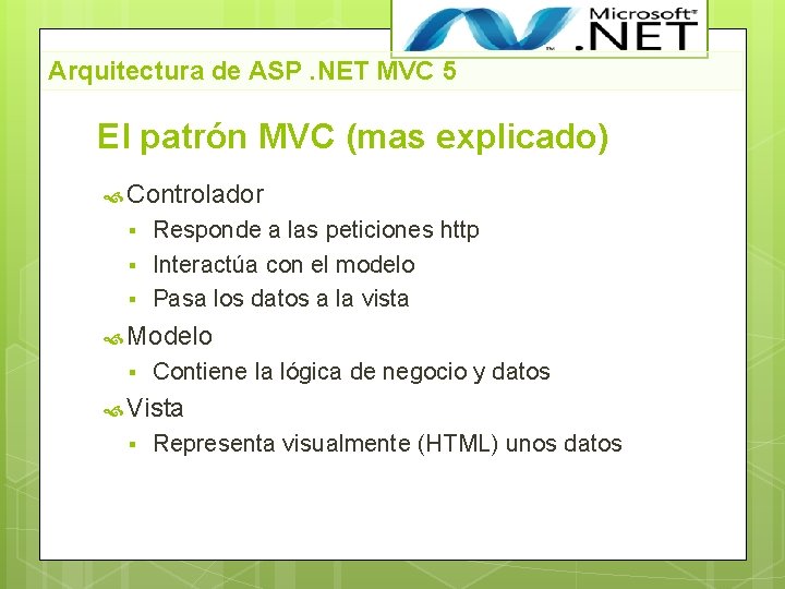 Arquitectura de ASP. NET MVC 5 El patrón MVC (mas explicado) Controlador § §