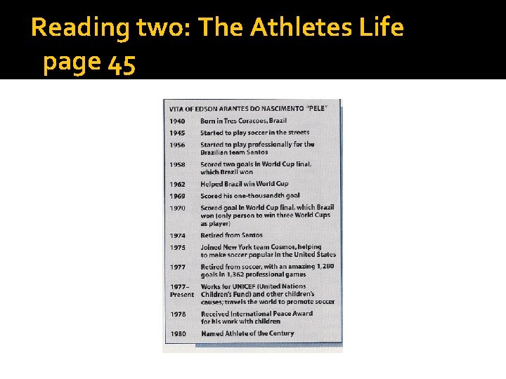 Reading two: The Athletes Life page 45 