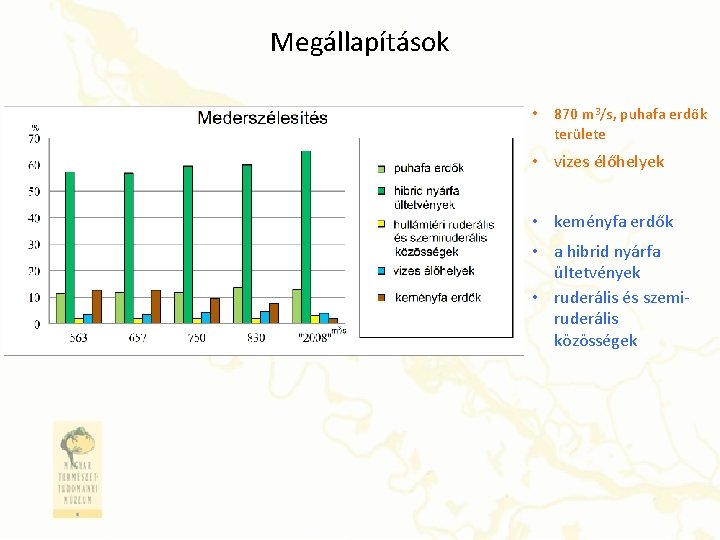 Megállapítások • 870 m 3/s, puhafa erdők területe • vizes élőhelyek • keményfa erdők