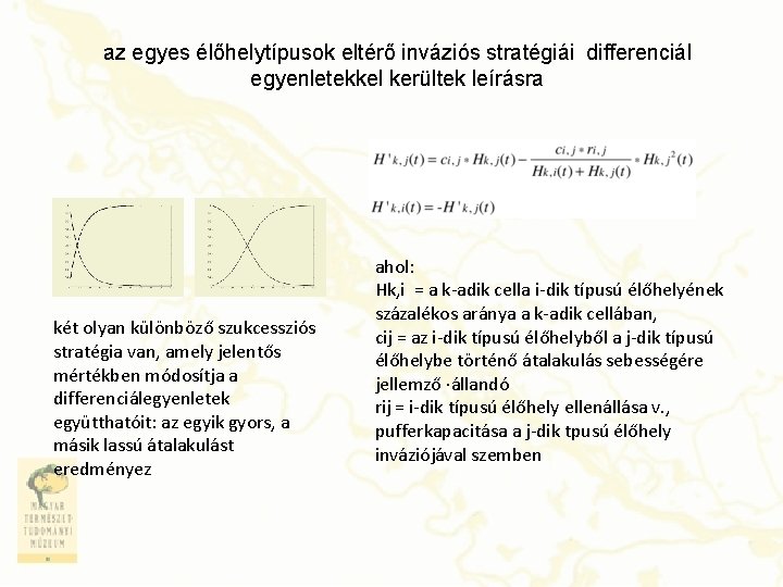 az egyes élőhelytípusok eltérő inváziós stratégiái differenciál egyenletekkel kerültek leírásra két olyan különböző szukcessziós