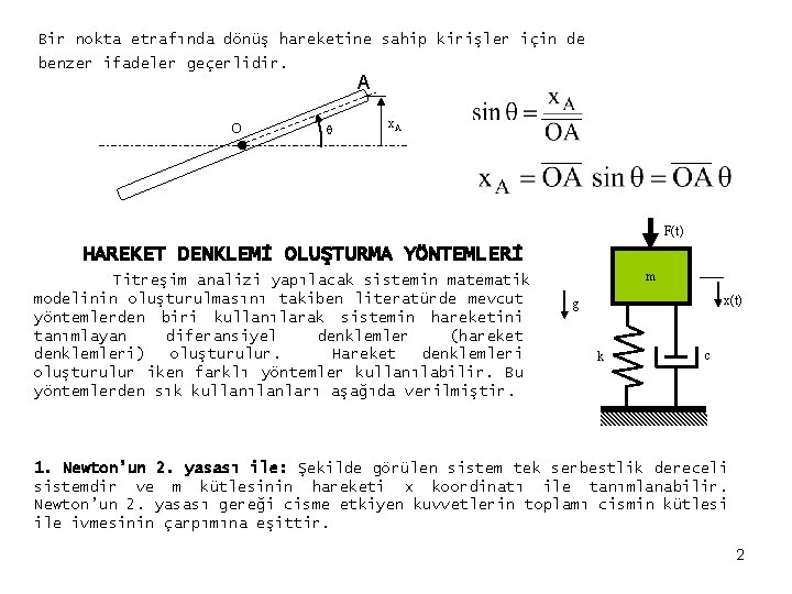 Bir nokta etrafında dönüş hareketine sahip kirişler için de benzer ifadeler geçerlidir. A O