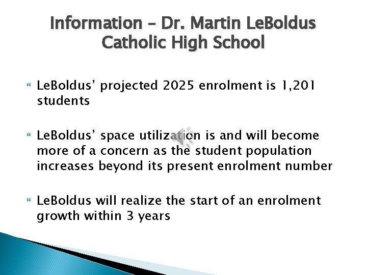 Information – Dr. Martin Le. Boldus Catholic High School Le. Boldus’ projected 2025 enrolment