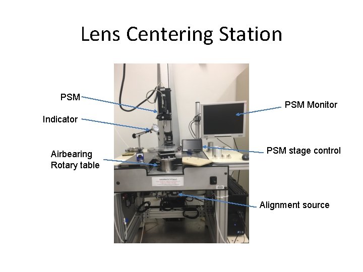 Lens Centering Station PSM Monitor Indicator Airbearing Rotary table PSM stage control Alignment source