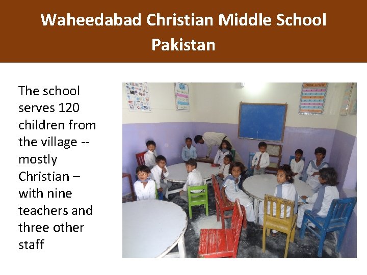 Waheedabad Christian Middle School Pakistan The school serves 120 children from the village -mostly