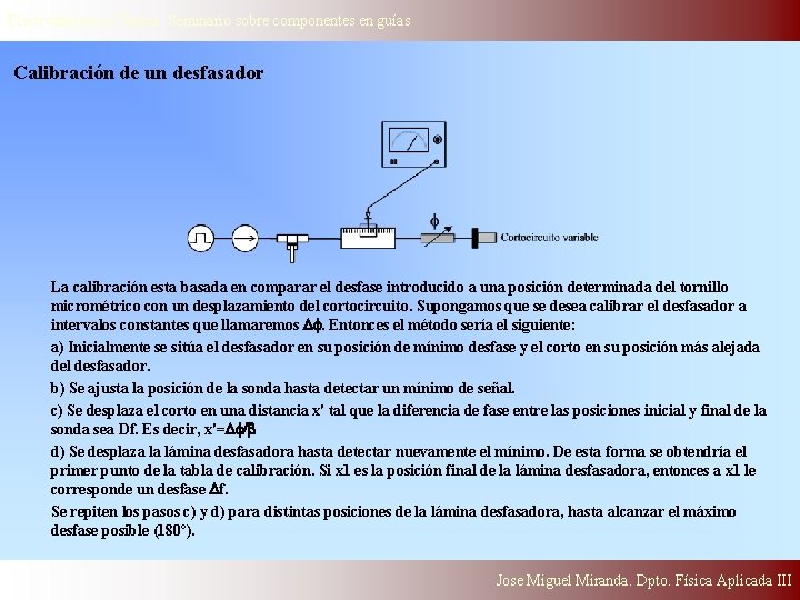 Electrodinámica Clasica. Seminario sobre componentes en guías Calibración de un desfasador La calibración esta