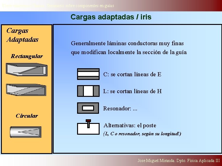 Electrodinámica Clasica. Seminario sobre componentes en guías Cargas adaptadas / iris Cargas Adaptadas Rectangular