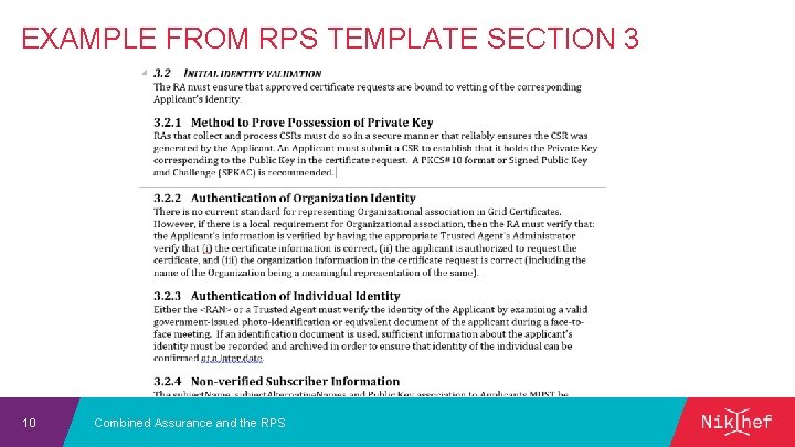 EXAMPLE FROM RPS TEMPLATE SECTION 3 10 Combined Assurance and the RPS 