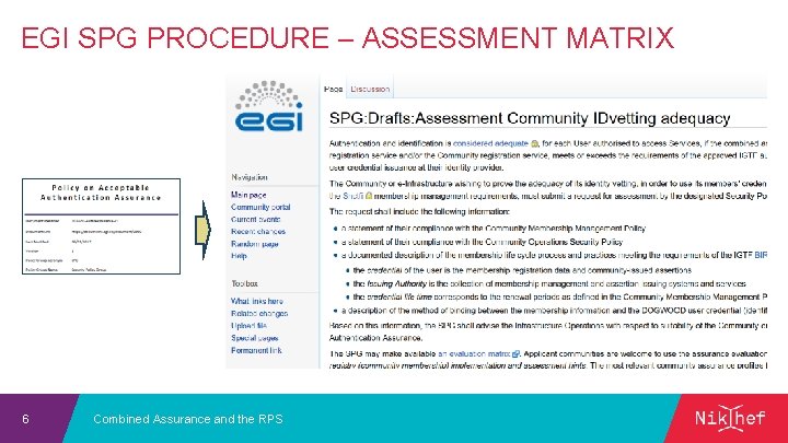 EGI SPG PROCEDURE – ASSESSMENT MATRIX 6 Combined Assurance and the RPS 