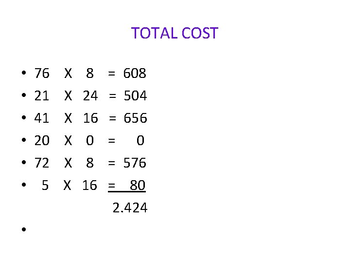 TOTAL COST • • 76 21 41 20 72 5 X X X 8