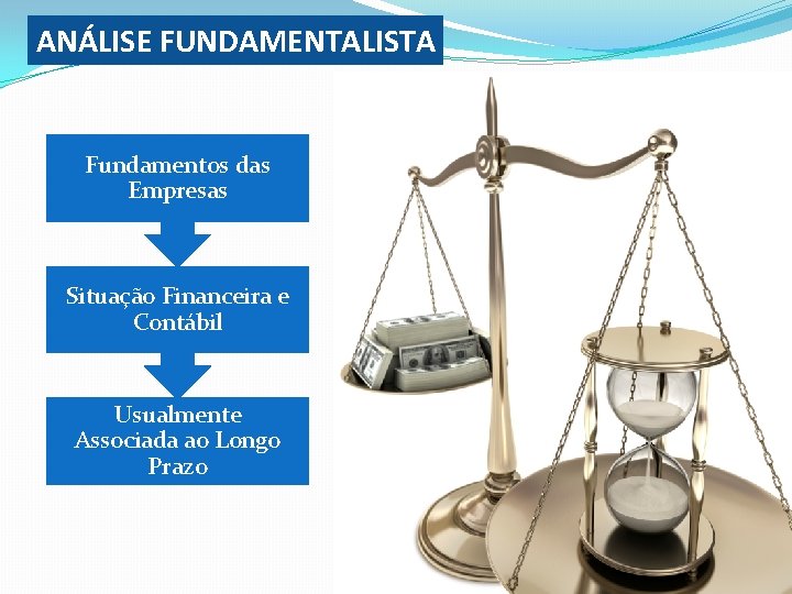 ANÁLISE FUNDAMENTALISTA Fundamentos das Empresas Situação Financeira e Contábil Usualmente Associada ao Longo Prazo