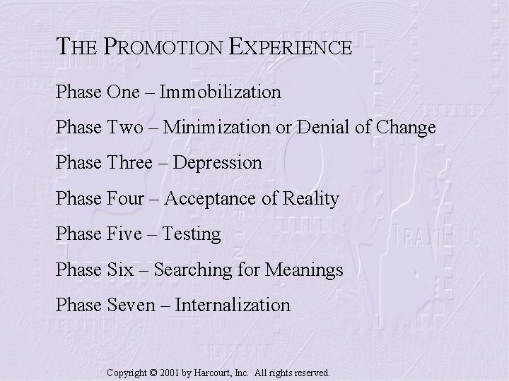 THE PROMOTION EXPERIENCE Phase One – Immobilization Phase Two – Minimization or Denial of