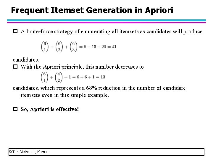 Frequent Itemset Generation in Apriori p A brute-force strategy of enumerating all itemsets as