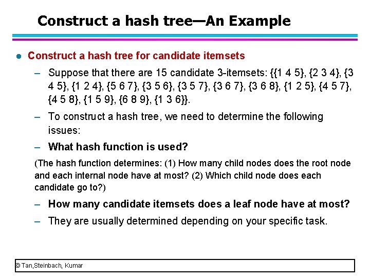 Construct a hash tree—An Example l Construct a hash tree for candidate itemsets –