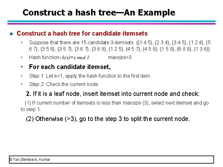 Construct a hash tree—An Example l Construct a hash tree for candidate itemsets •