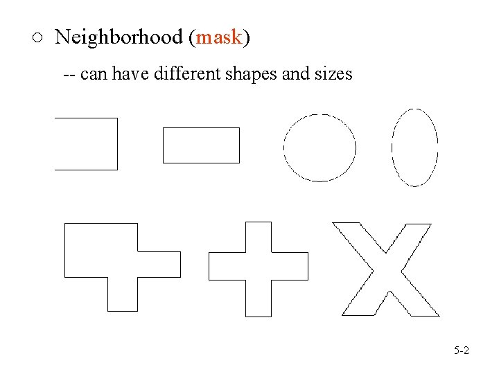 ○ Neighborhood (mask) -- can have different shapes and sizes 5 -2 