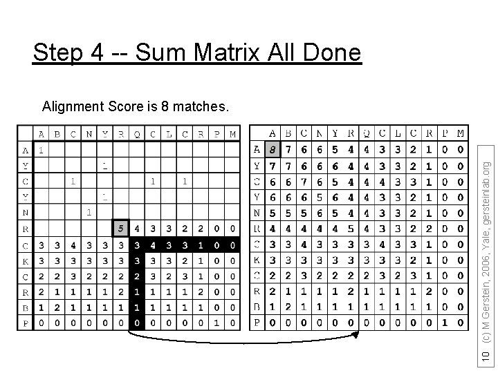 Step 4 -- Sum Matrix All Done 10 (c) M Gerstein, 2006, Yale, gersteinlab.