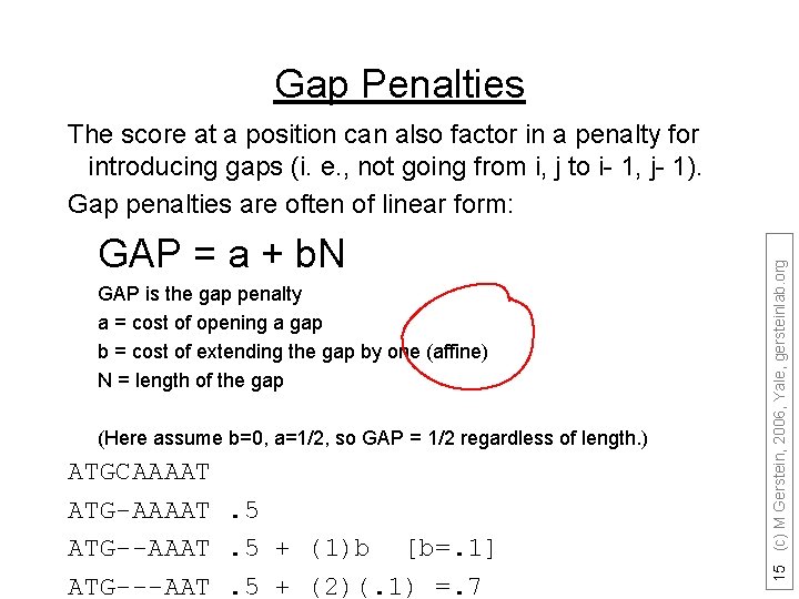 Gap Penalties GAP = a + b. N GAP is the gap penalty a