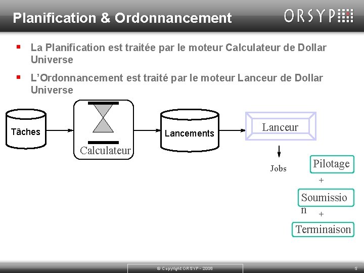 Planification & Ordonnancement § La Planification est traitée par le moteur Calculateur de Dollar