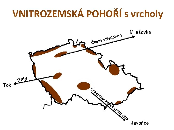 VNITROZEMSKÁ POHOŘÍ s vrcholy é Česk Tok Milešovka oří h o d stře Brdy