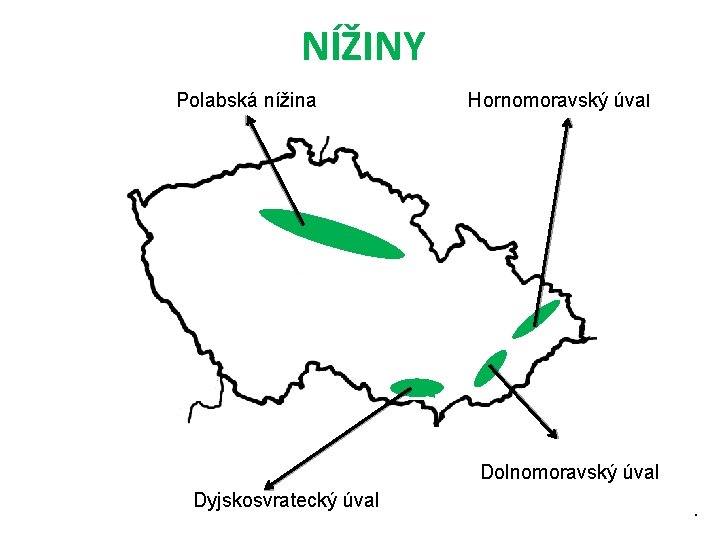 NÍŽINY Polabská nížina Hornomoravský úval Dolnomoravský úval Dyjskosvratecký úval . 