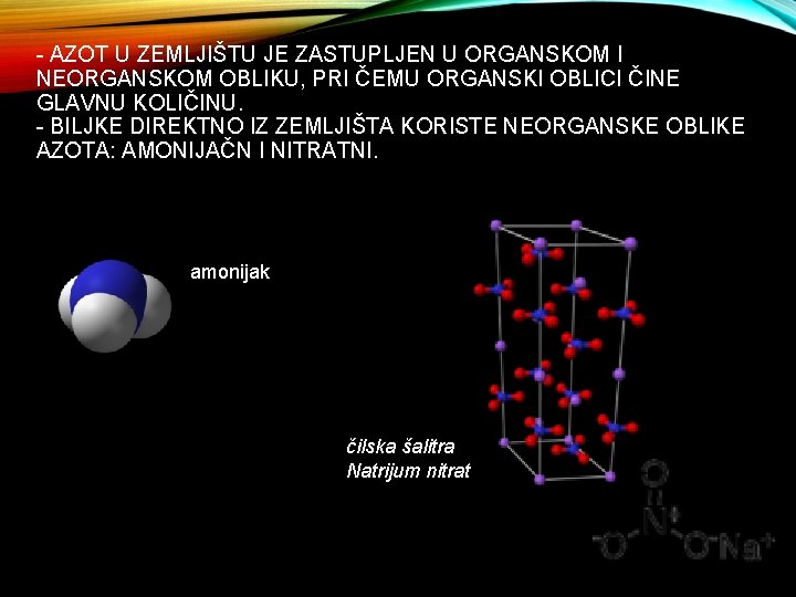 - AZOT U ZEMLJIŠTU JE ZASTUPLJEN U ORGANSKOM I NEORGANSKOM OBLIKU, PRI ČEMU ORGANSKI